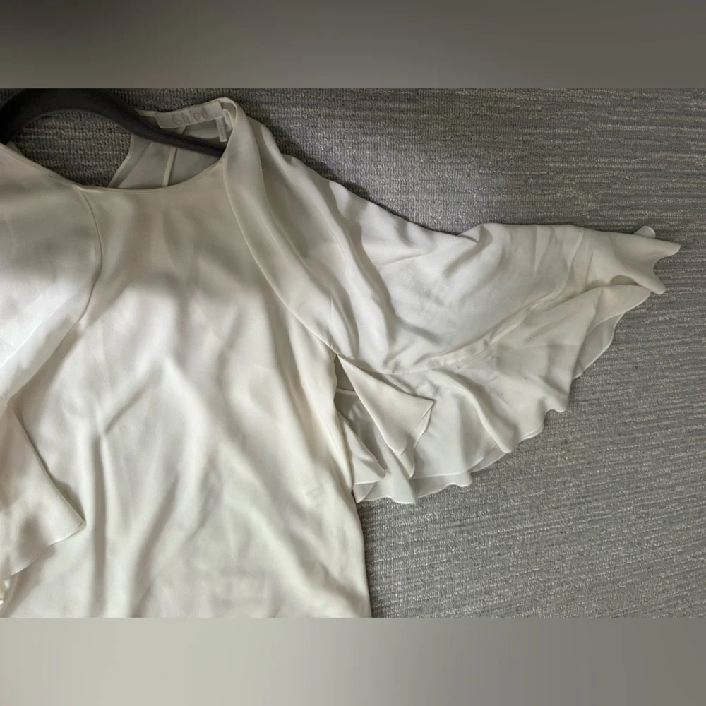 Chloe Elegant 100% Silk Cream Cape Sleeve Blouse - Picture 5 of 9